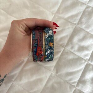 Lot Of 2 Handmade Bohemian Style‎ Cuff Bangle Bracelet Art Blue Purple